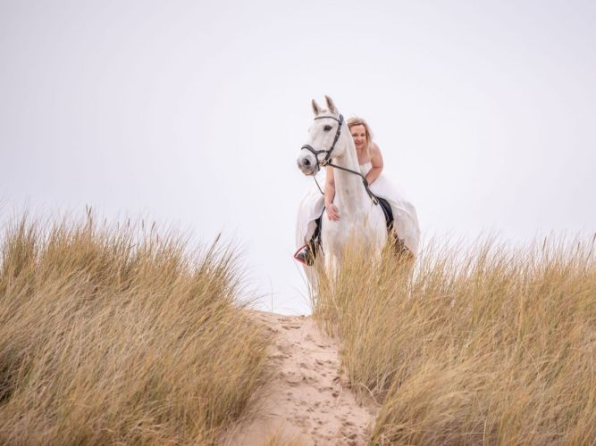Horse and rider in the dunes